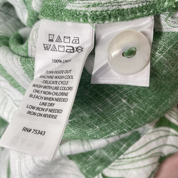 Tahari Womens Blouse Sz 1X Plus Linen Floral Cottagecore Green Flowy Boho Artsy - Picture 6 of 8
